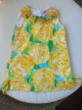Lilly Pulitzer Yellow Floral Dress with Aqua & Green Accents